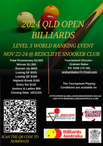 2024 Qld Open Billiards Poster